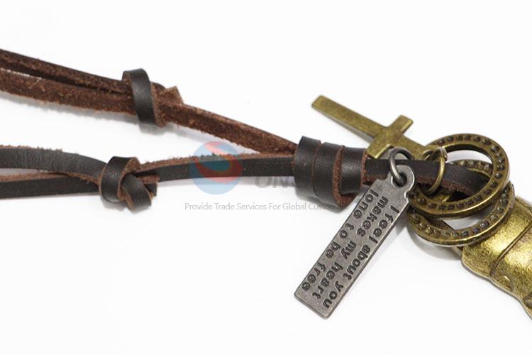 Hot Sale Antique Long Cowhide Necklace with Boot Pendant