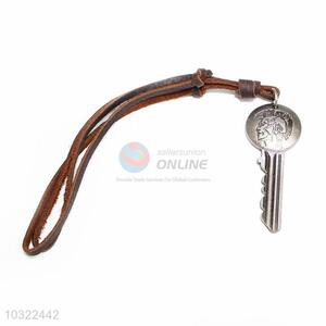 Wholesale Cheap Antique Long Cowhide Necklace with Key Pendant