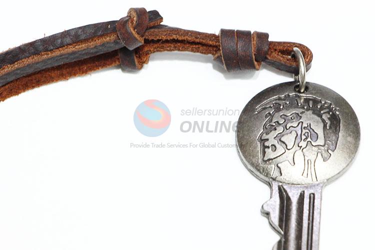 Wholesale Cheap Antique Long Cowhide Necklace with Key Pendant