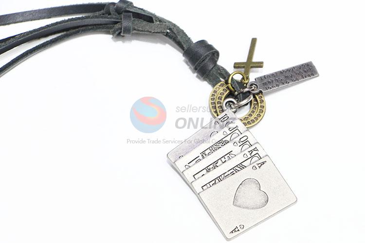 China Factory Antique Long Cowhide Necklace with Playing Cards Pendant