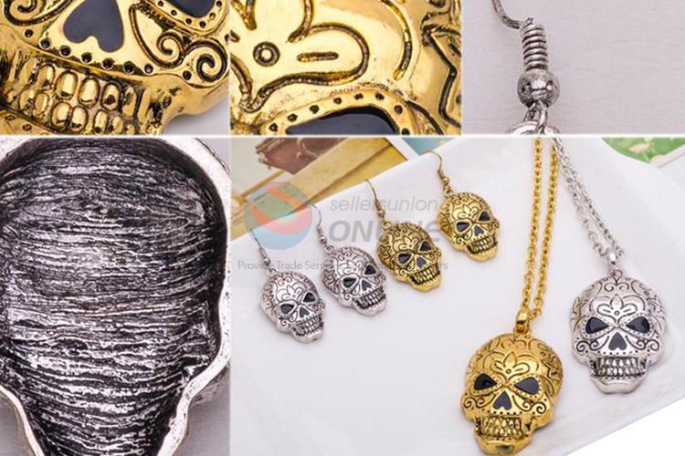 Cute design wholesale skull shaped necklace&earring  set