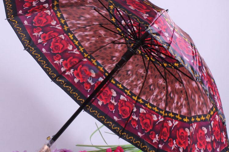 Eleven Colors Golden Long Handle Satin Umbrella