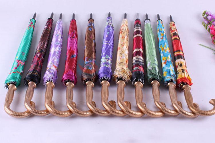 Eleven Colors Golden Long Handle Satin Umbrella