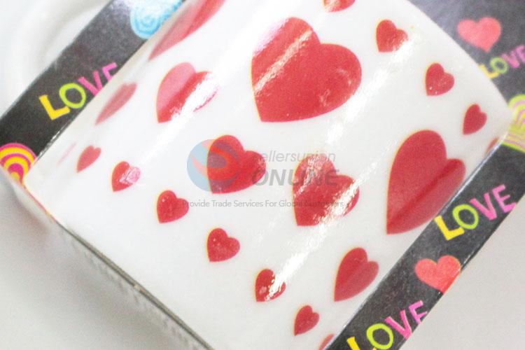 Lovely top quality low price red loving heart pattern ceramic cup