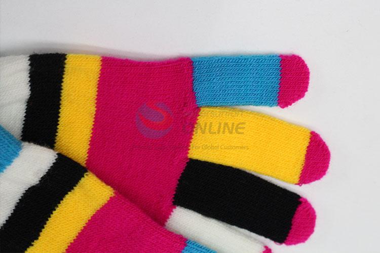 Unique design colorful stripe knitted gloves