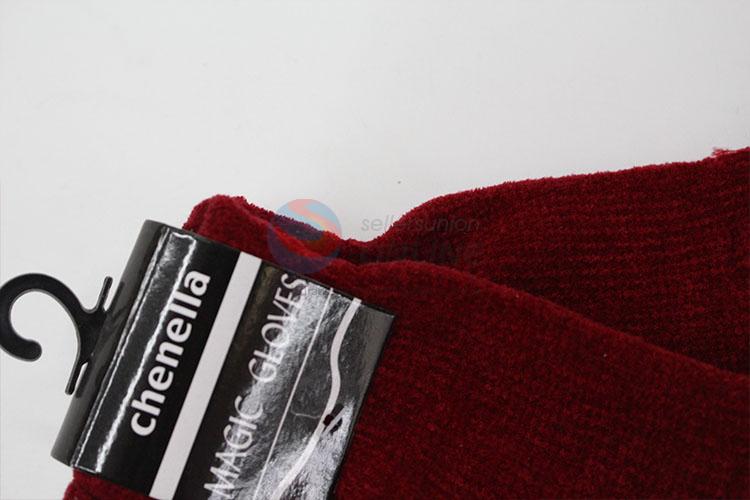 Cheap price wine red knitted gloves