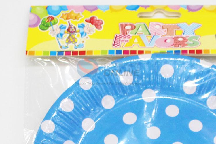 Useful 6pcs simple blue paper plates with white dots