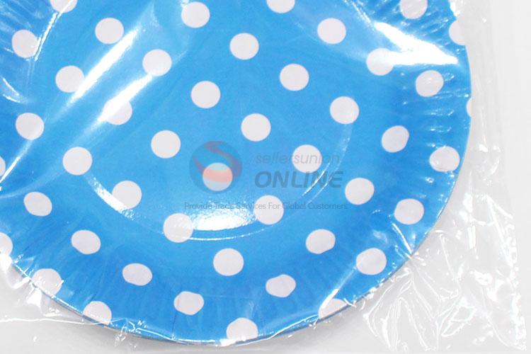 Useful 6pcs simple blue paper plates with white dots