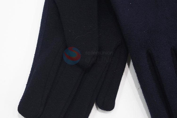 Winter classical color suede gloves with bowknot