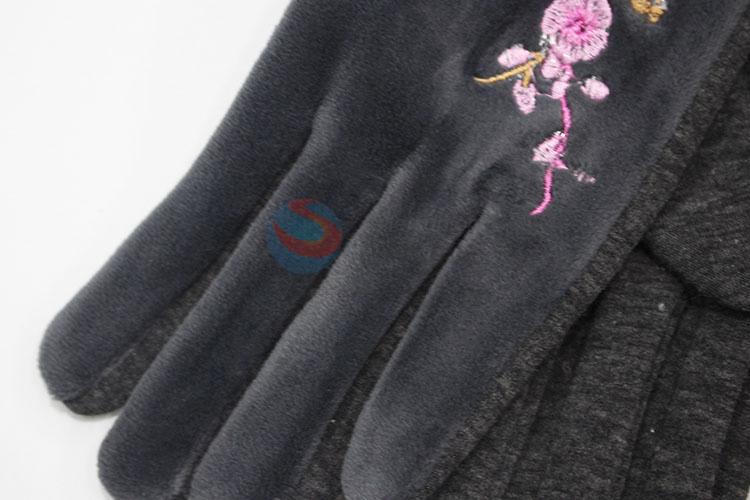 Women Winter Soft Warm Embroidery Hand Gloves