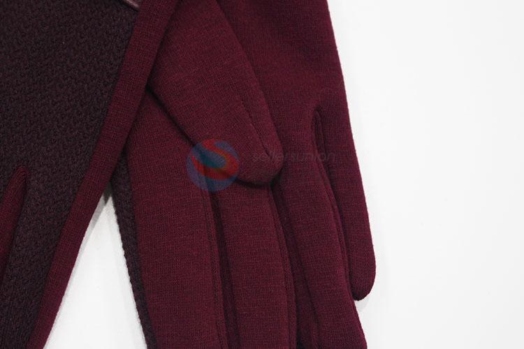 Wholesale Price Dark Red Bowknot Women Winter Gloves