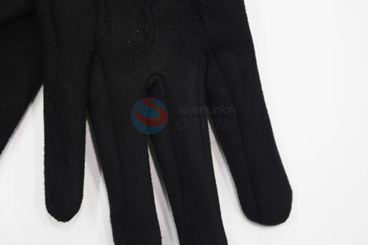 Women Black Suede Gloves Winter Warm Gloves