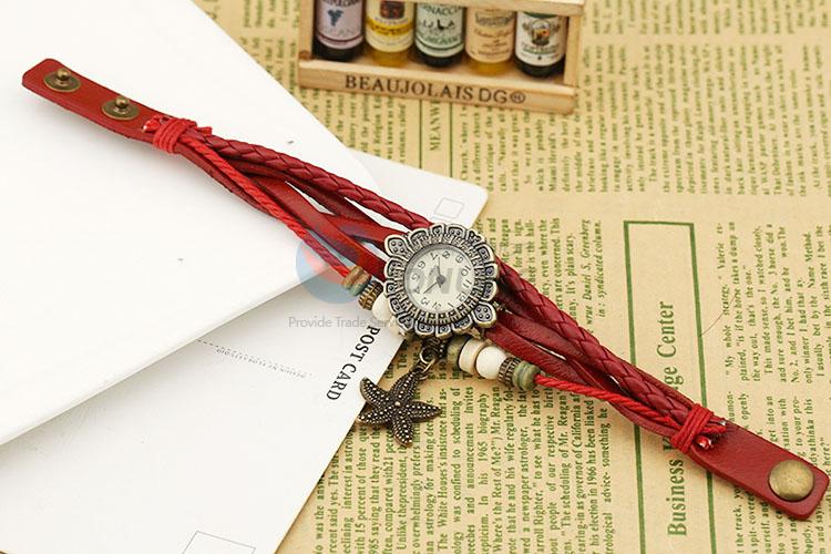 Custom Hand Ornament Leather Bracelet Watch For Women