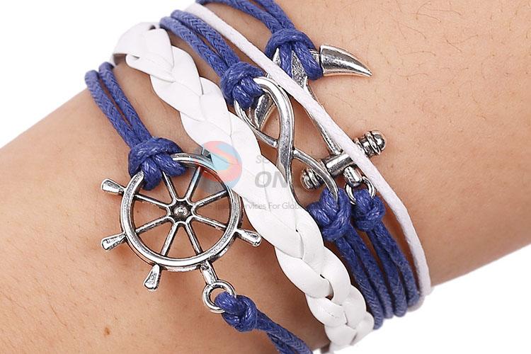 Best Quality Boat Anchor Rudder Infinite Symbol Leather Bracelet