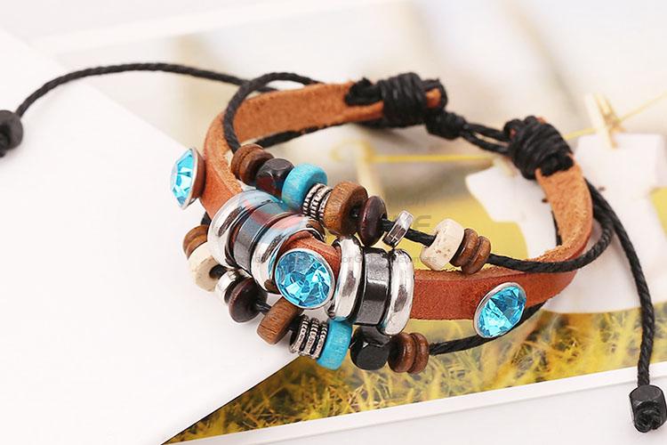 Beaded Design Leather Bracelet For Adult