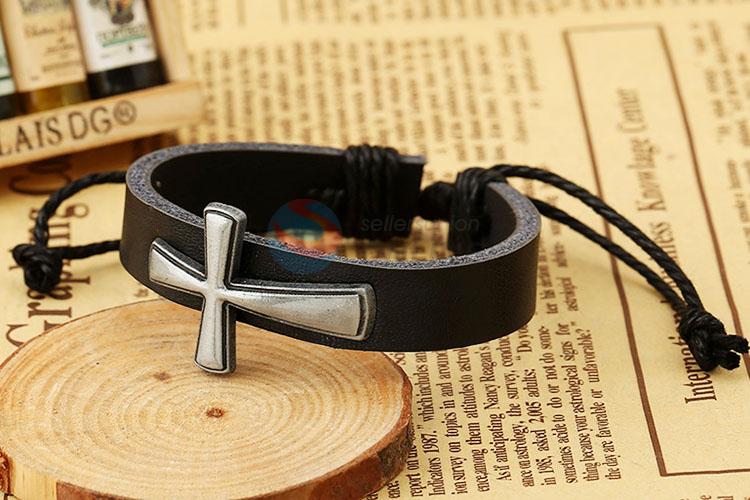 Newest Cross Shape Alloy Leather Bracelet