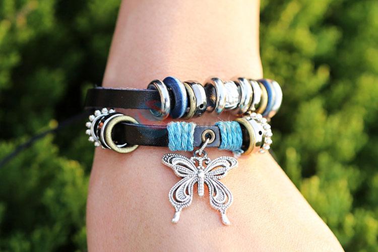 Hot Selling Leather Bracelet With Butterfly Pendant