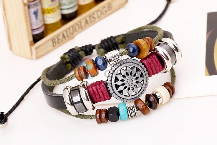 Fashion Color Beads Leather Bracelet Cool Wristband