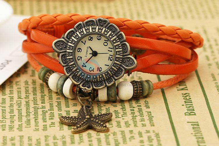 Custom Hand Ornament Leather Bracelet Watch For Women