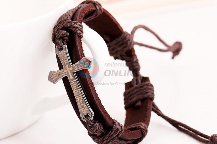Custom Scripture Cross Leather Bracelet Hand Ornament