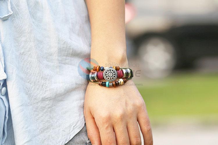 Fashion Color Beads Leather Bracelet Cool Wristband