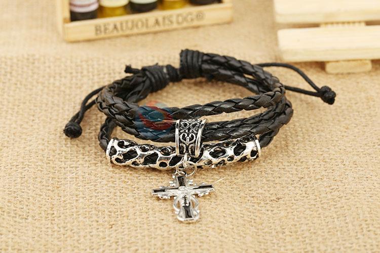 Custom Cross Design Leather Bracelet For Man