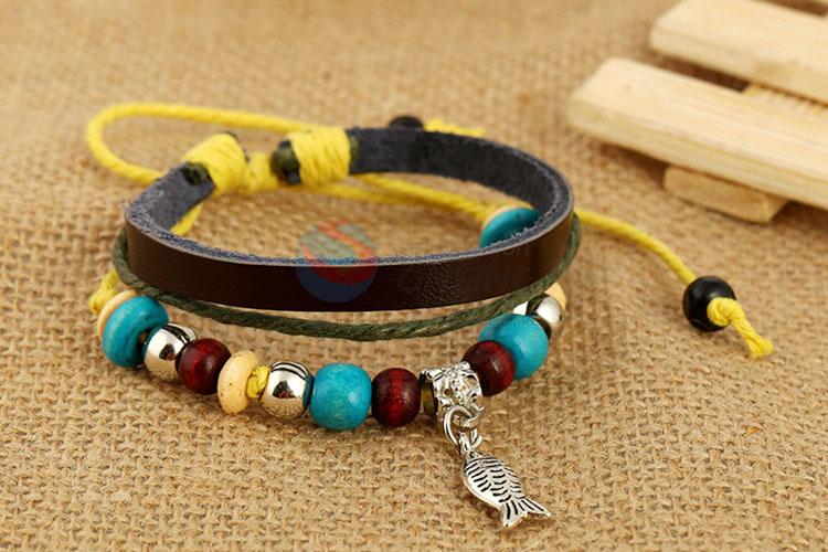 Fashion Color Beads Leather Bracelet For Adult