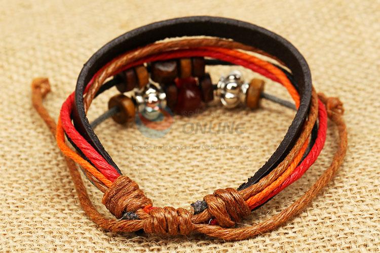 Wholesale Wooden Bead Leather Bracelet