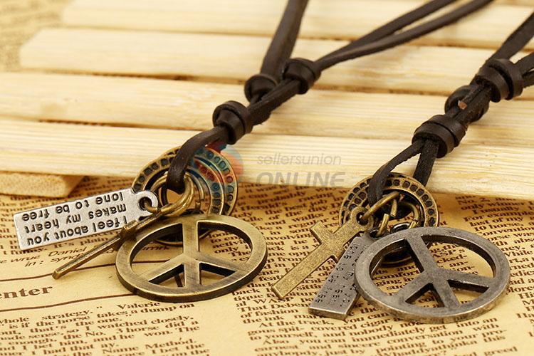 Wholesale Peace Symbol Leather Necklace Cool Necklace