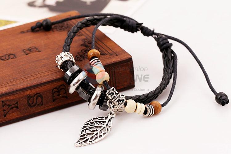 Unique Design Color Beads Leather Woven Bracelet