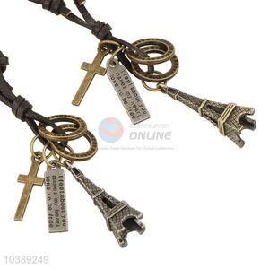 New Style Eiffel Tower Pendant Leather Necklace