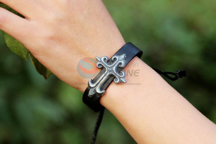 Newest Cross Shape Alloy Leather Bracelet