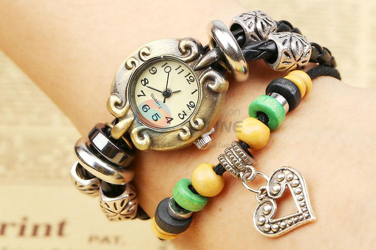 Hot Selling Color Beads Leather Bracelet Fashion Wristwatch