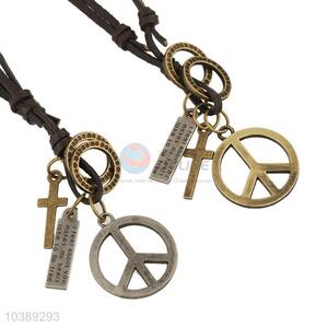 Wholesale Peace Symbol Leather Necklace Cool Necklace