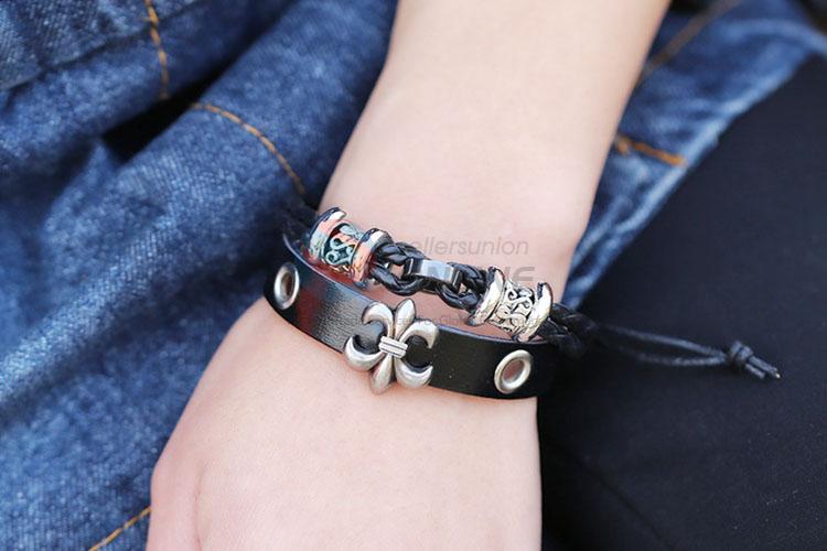 Fashion Accessories Leather  Beaded Bracelet