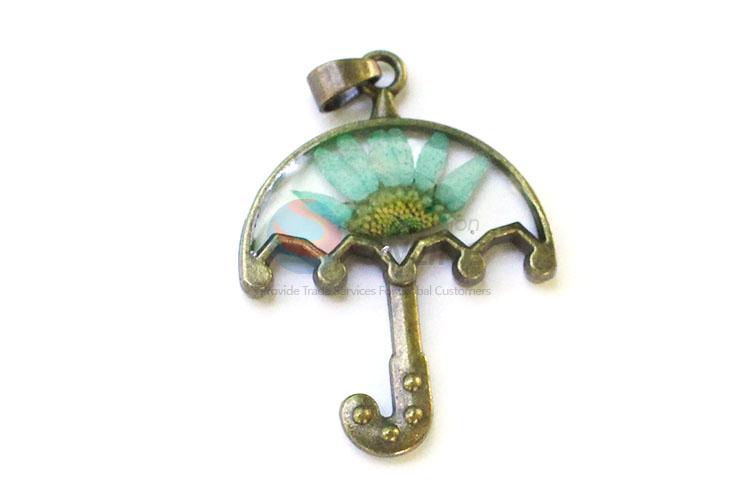 Fashion Mini Umbrella Shape Real Flower Necklace Bronze Pendant