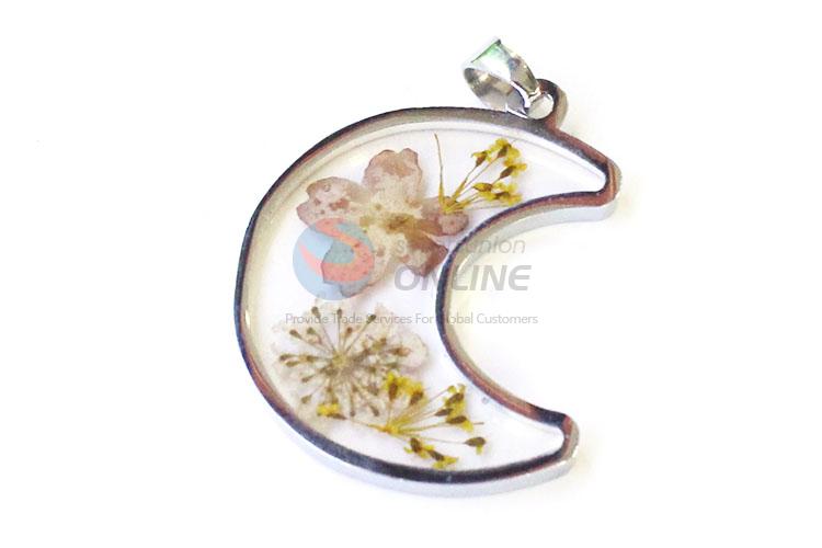 New Style Moon Shape Real Flower Pendant With Chain