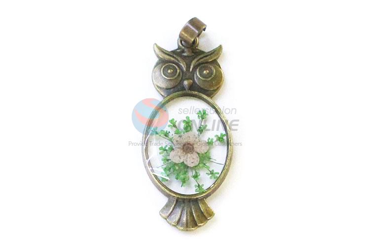 Newest Bronze Owl Shape Pendant Real Flower Pendant