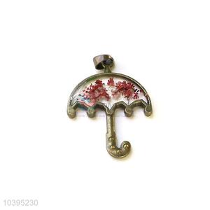 Mini Umbrella Shape Bronze Real Flower Pendant With Chain
