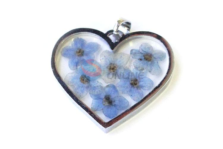 New Arrival Heart Shape Zinc Alloy Real Flower Pendant With Gold Chain