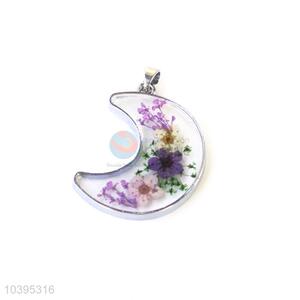 Best Price Moon Shape Real Flower Pendant With Gold Chain