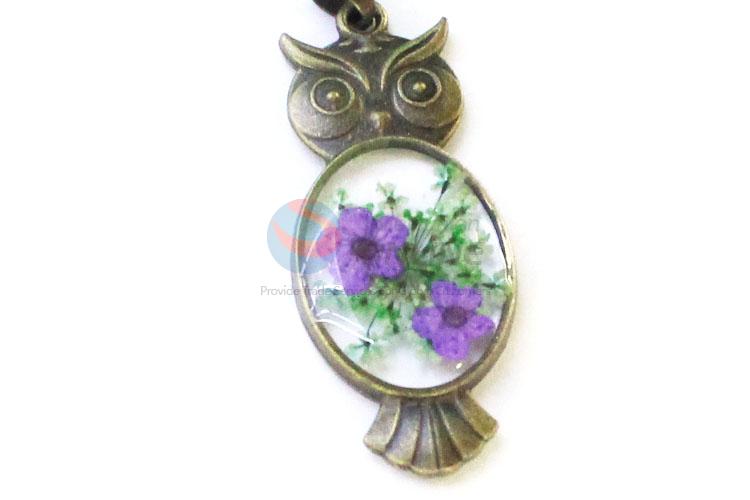 Fashion Owl Shape Real Flower Pendant With Chain