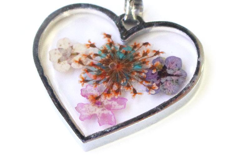 Custom Heart Shape Real Flower Pendant With Gold Chain