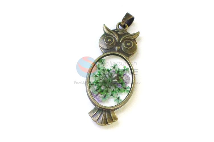 Fashion Owl Shape Real Flower Pendant With Chain