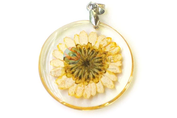 Newest Round Pendant Zinc Alloy Real Flower Pendant