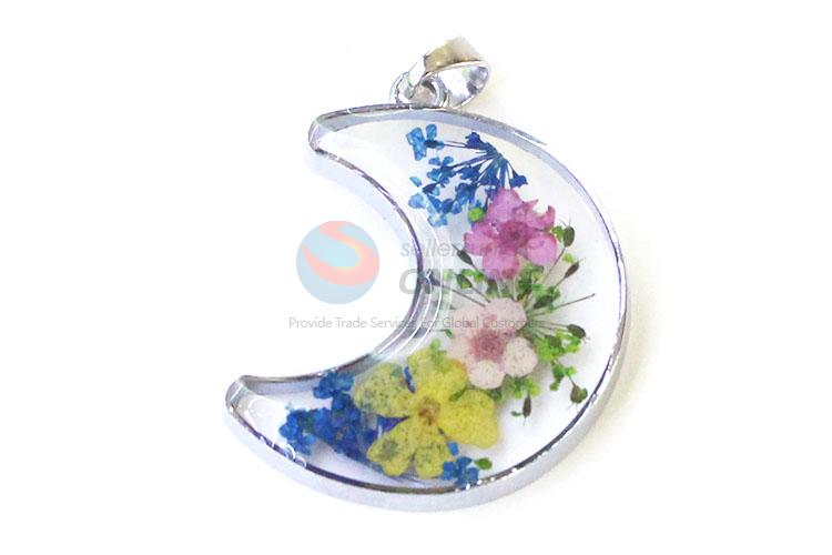 Custom Moon Shape Colorful Real Flower Pendant