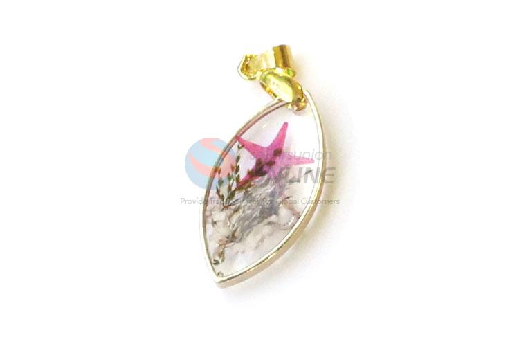 Fashion Drop Shape Real Flower Pendant With Gold Chain