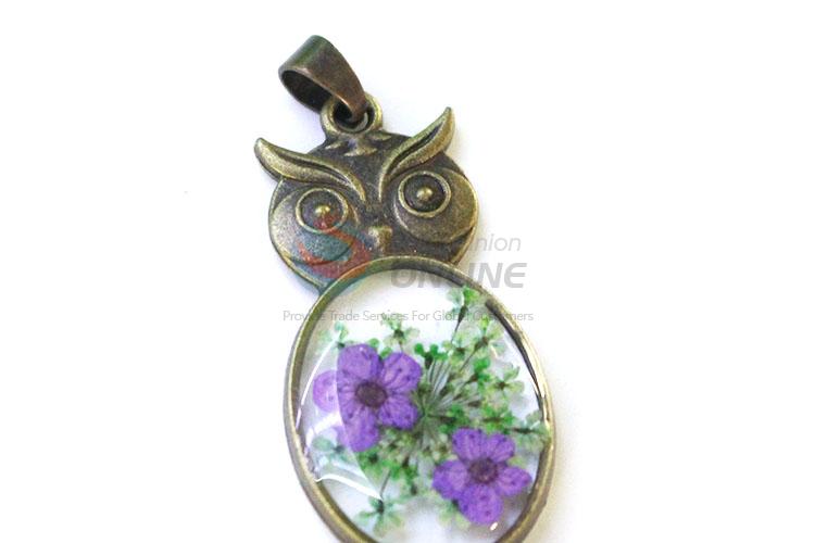 Cartoon Owl Shape Real Flower Bronze Pendant
