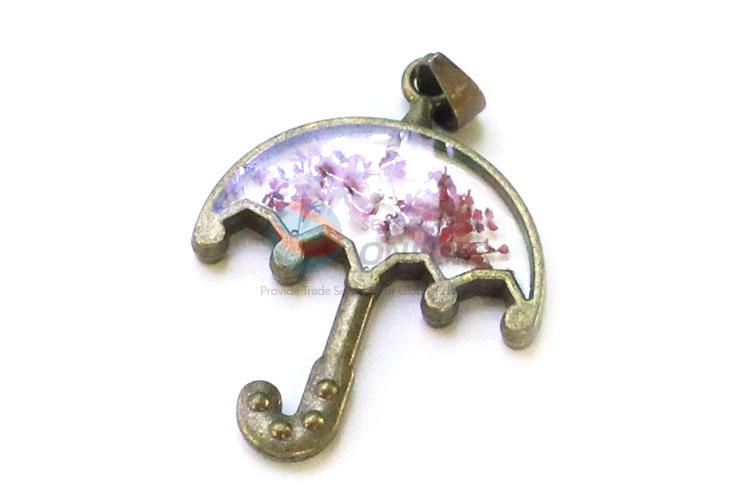 Mini Umbrella Shape Bronze Real Flower Pendant With Chain
