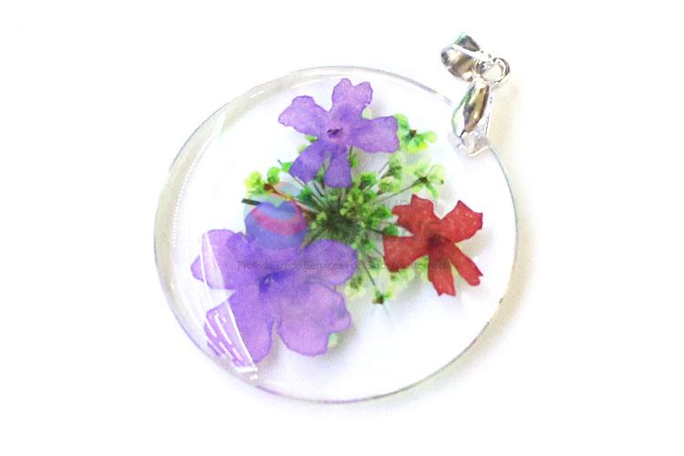 Custom Round Real Flower Pendant With Gold Chain Cheap Necklace